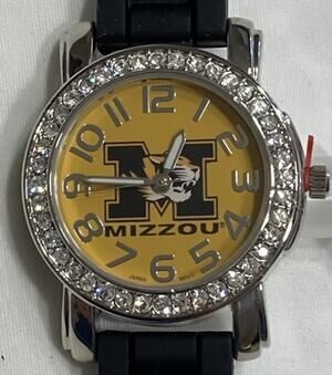 Missouri Tigers Ladies Crystals Watch, Black Silicone Band, NCAA